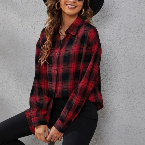 Casual Plaid Print Drop Shoulder Shirt - Picture 3 of 5